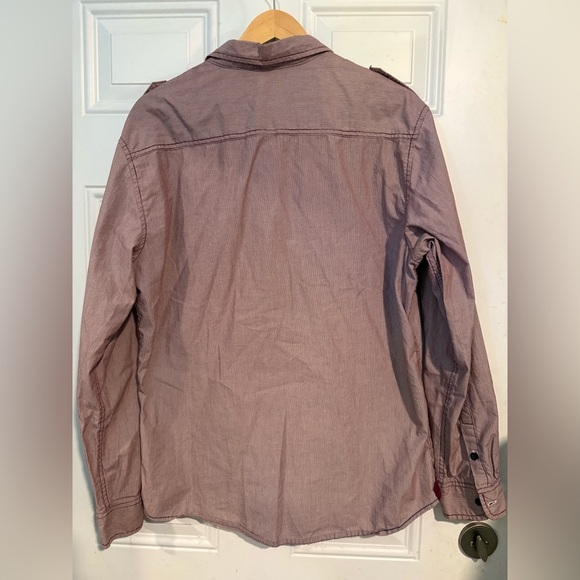 Marc Ecko Burgundy Button-Up Shirt with Embroidered Patches - Picture 3 of 3